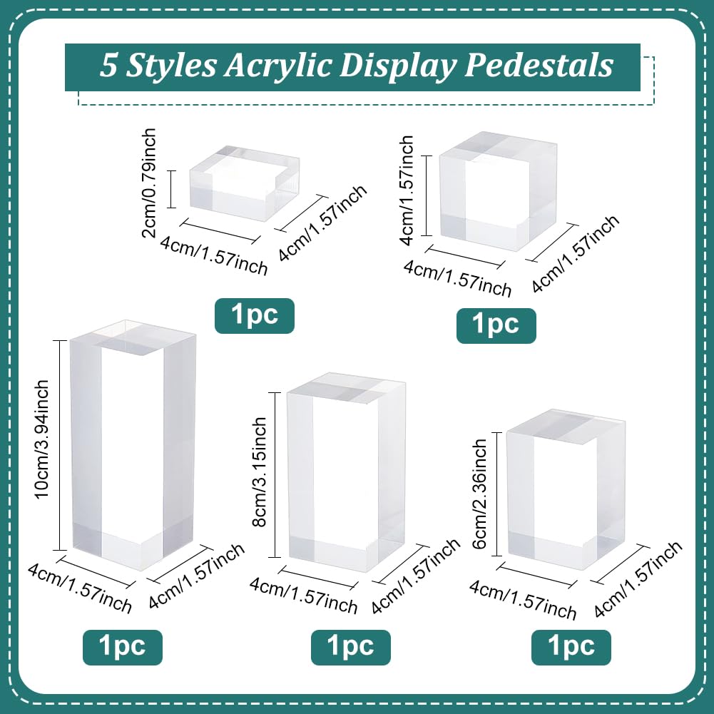 BENECREAT 5Pcs Clear Acrylic Cube Display Block, 2/4/6/8/10cm Solid Display Pedestal Stands for Gem Jewelry Display Pop Figures Cosmetic Showing - image 2