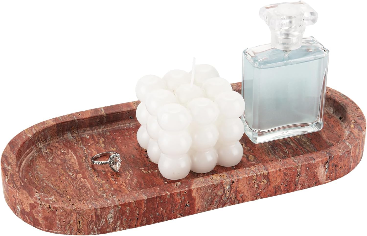 WORHE Natural Marble Vanity Tray | Luxury Oval Stone Countertop Organizer