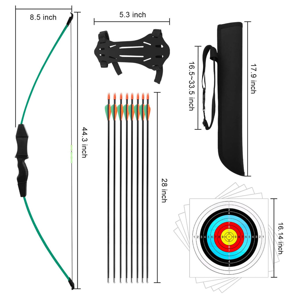 Dostyle Recurve Bow and Arrows Set for Youth Beginners – Green, 20lb