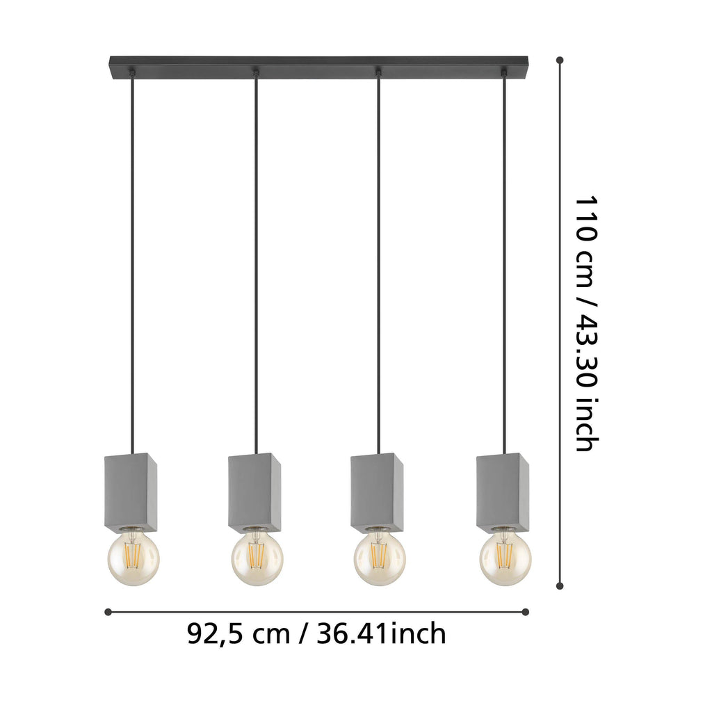 EGLO Prestwick 3 – 4-Light Industrial Concrete Pendant Lamp in Grey