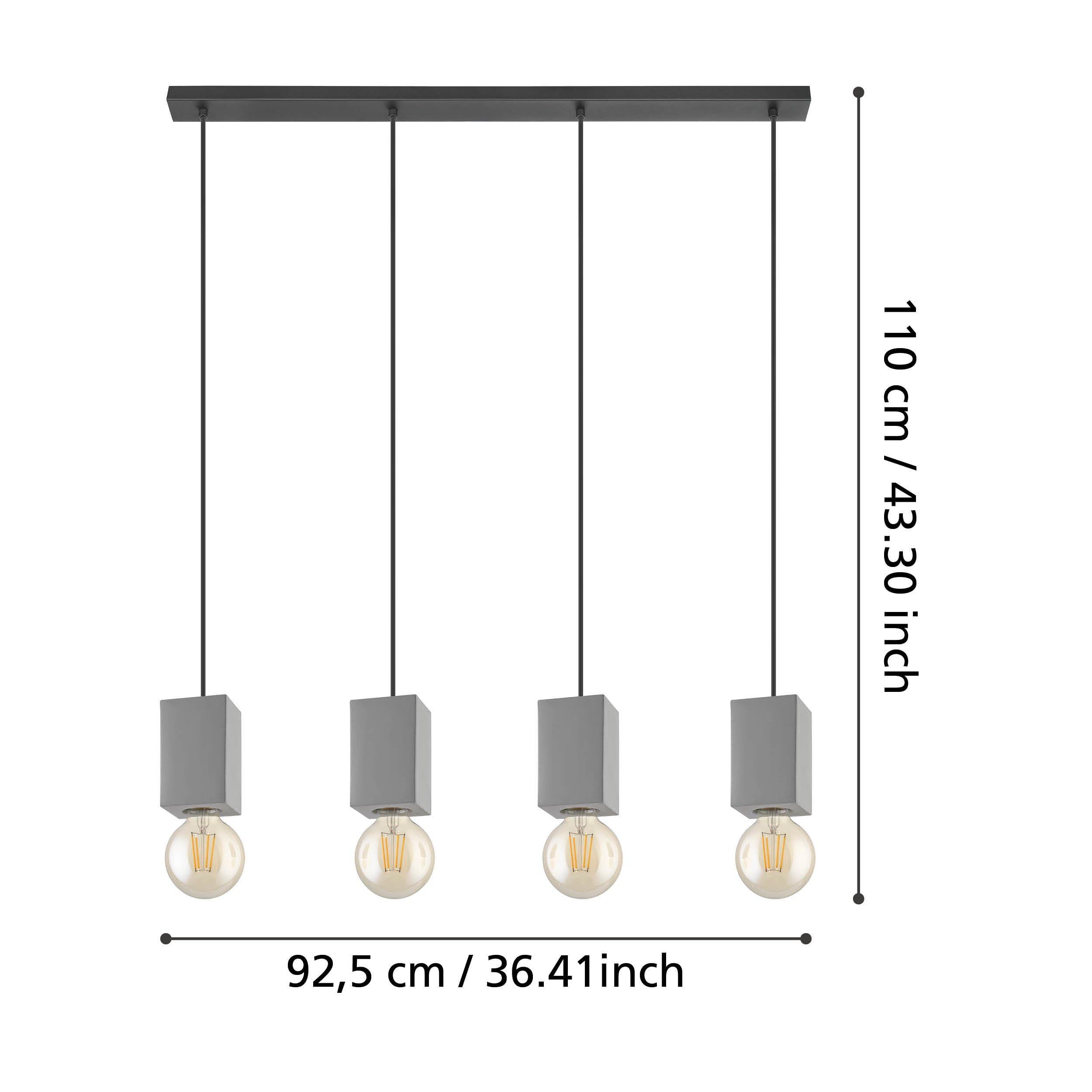 EGLO Prestwick 3 – 4-Light Industrial Concrete Pendant Lamp in Grey