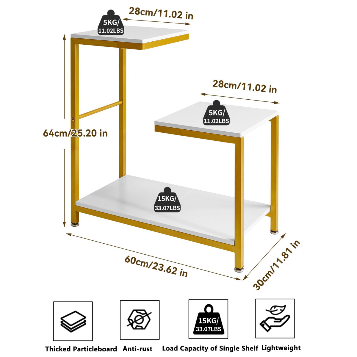 Aibiju G-Shaped Side Table, Sofa Side Table Corner End Tables for Living Room, Couch, Bedroom, Balcony Flower Stand, White YD-TM053W - image 3