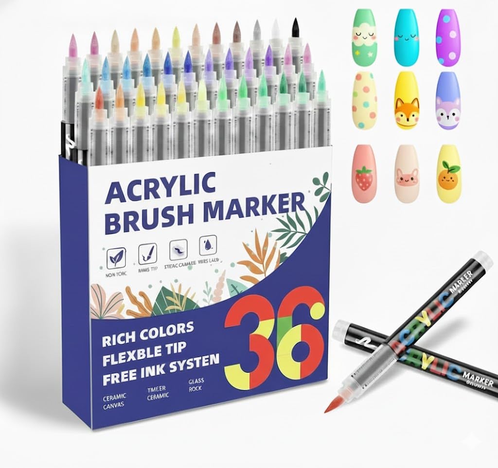 Colpart Nail Art Stifte Set – 36 Farben Acryl Marker mit feiner Spitze