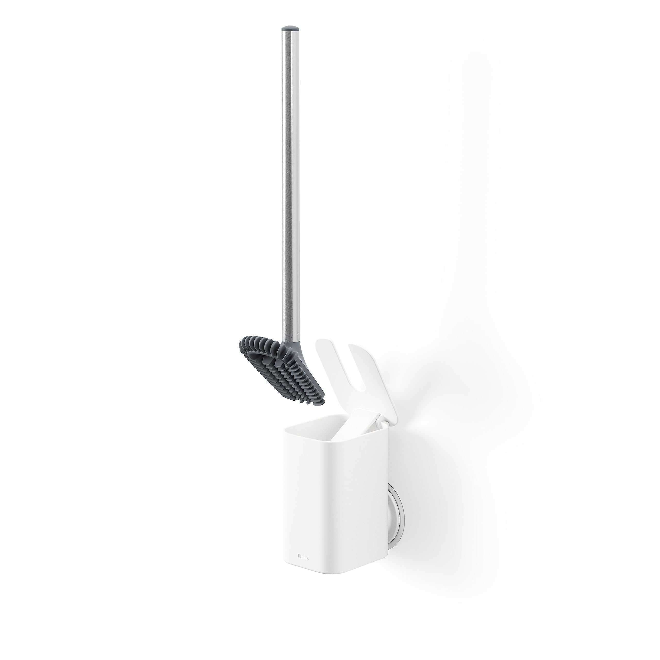 Umbra Flex Adhesive Toilet Brush & Holder | Hygienic Rubberized Bristles