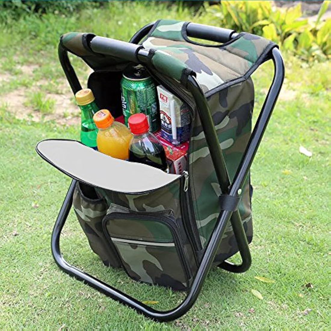 Zology Folding Backpack Chair with Cooler – Camouflage Camping Stool