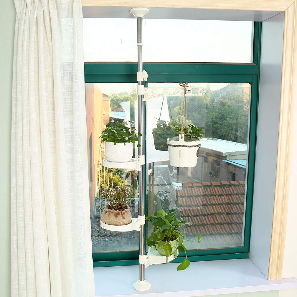 Hershii 4-Tier Tension Pole Plant Stand | Adjustable Corner Display Rack