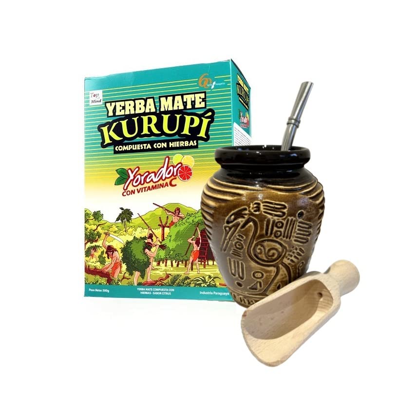 Kurupi Citrus Yerba Mate Tea Beginner Kit - Ceramic Gourd & 500g Tea