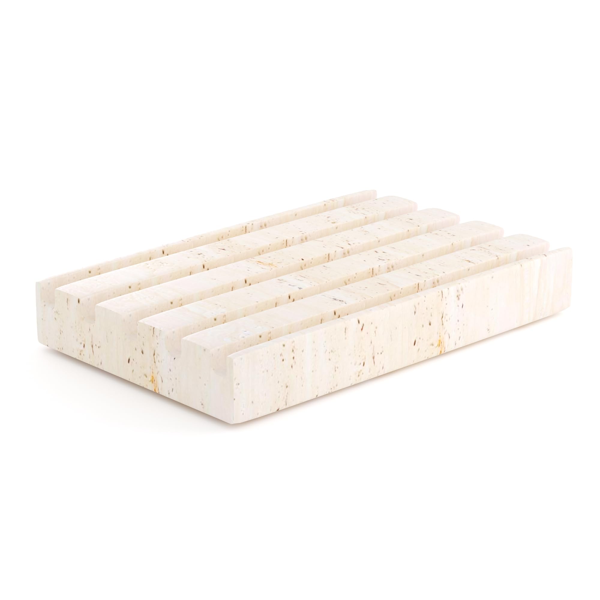 WORHE Natural Travertine Soap Dish | Self-Draining Marble Holder