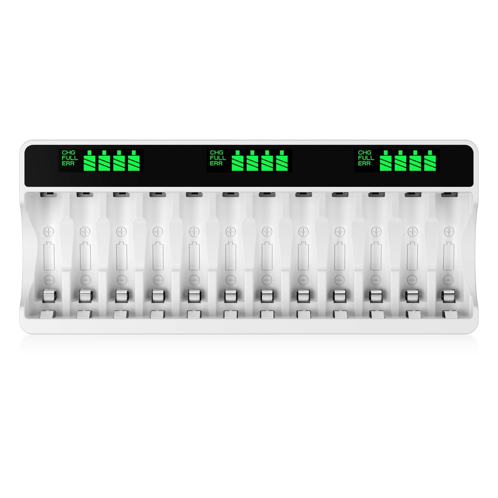 HiQuick 12-Slot LCD Battery Charger for AA & AAA Batteries | Type C
