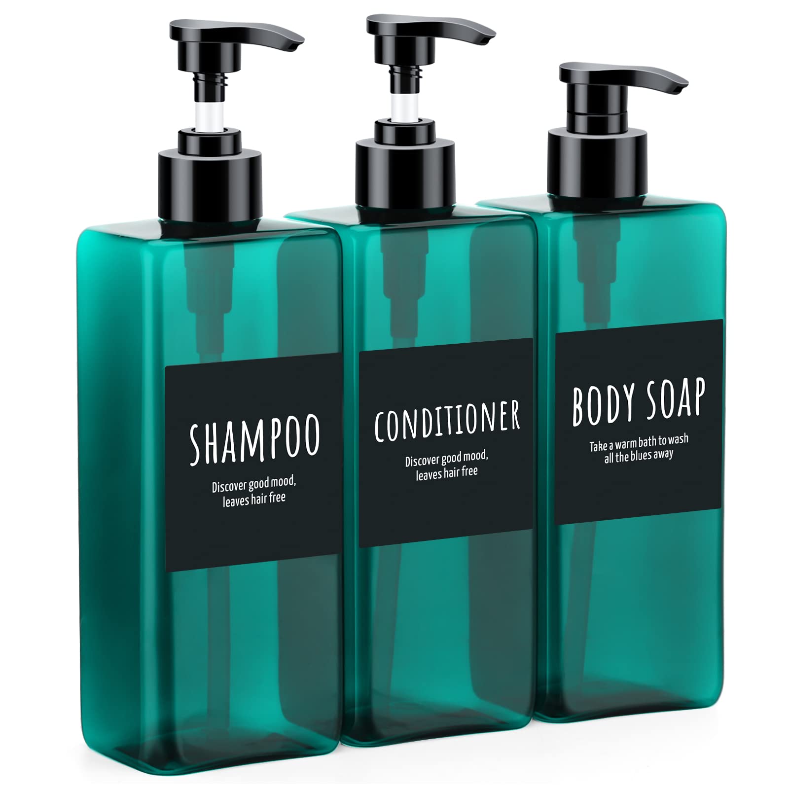 Segbeauty 3-Pack 16.9oz Refillable Shampoo Bottles | Blue PET Plastic