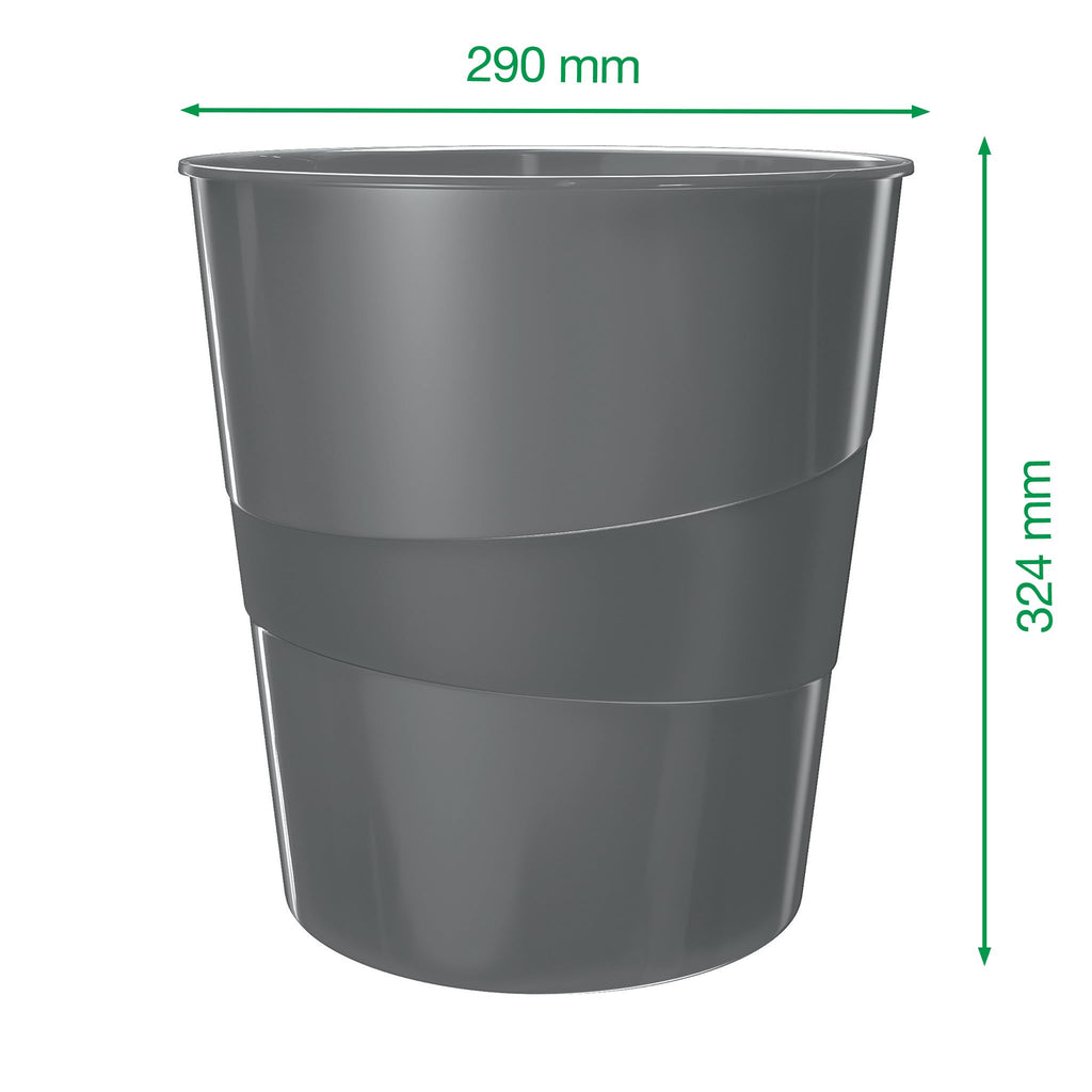 Leitz WOW 52781095 Waste Paper Bin, 15 Litres, Plastic, Black, Pack of 6 - image 4