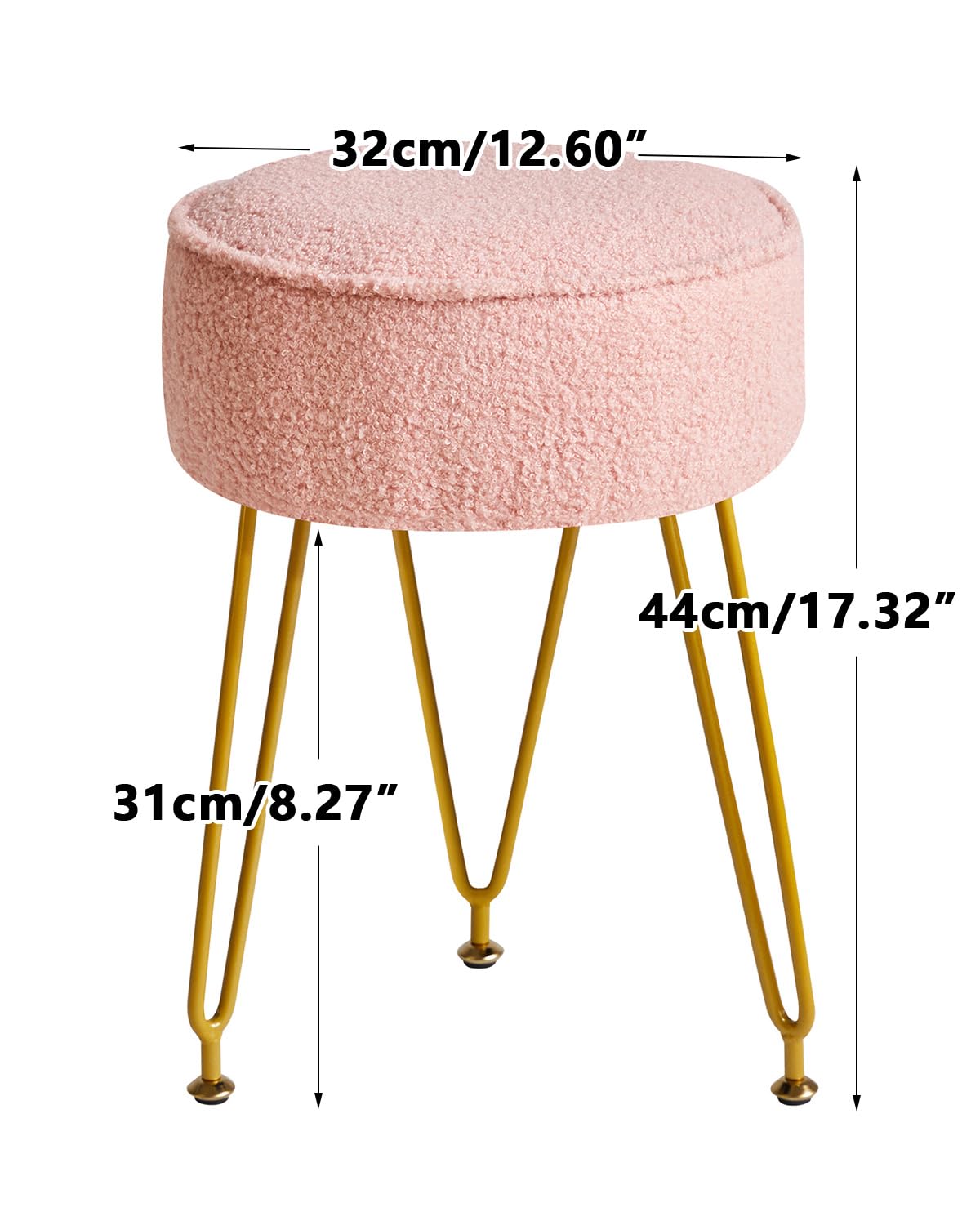 IBUYKE Makeup Vanity Stool Chair, Teddy Velvet Footrest, Pink WBD009P - image 5