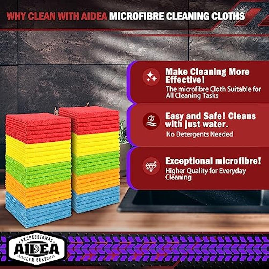 AIDEA Microfibre Cleaning Cloths 100 Pack | Lint-Free Absorbent Rags