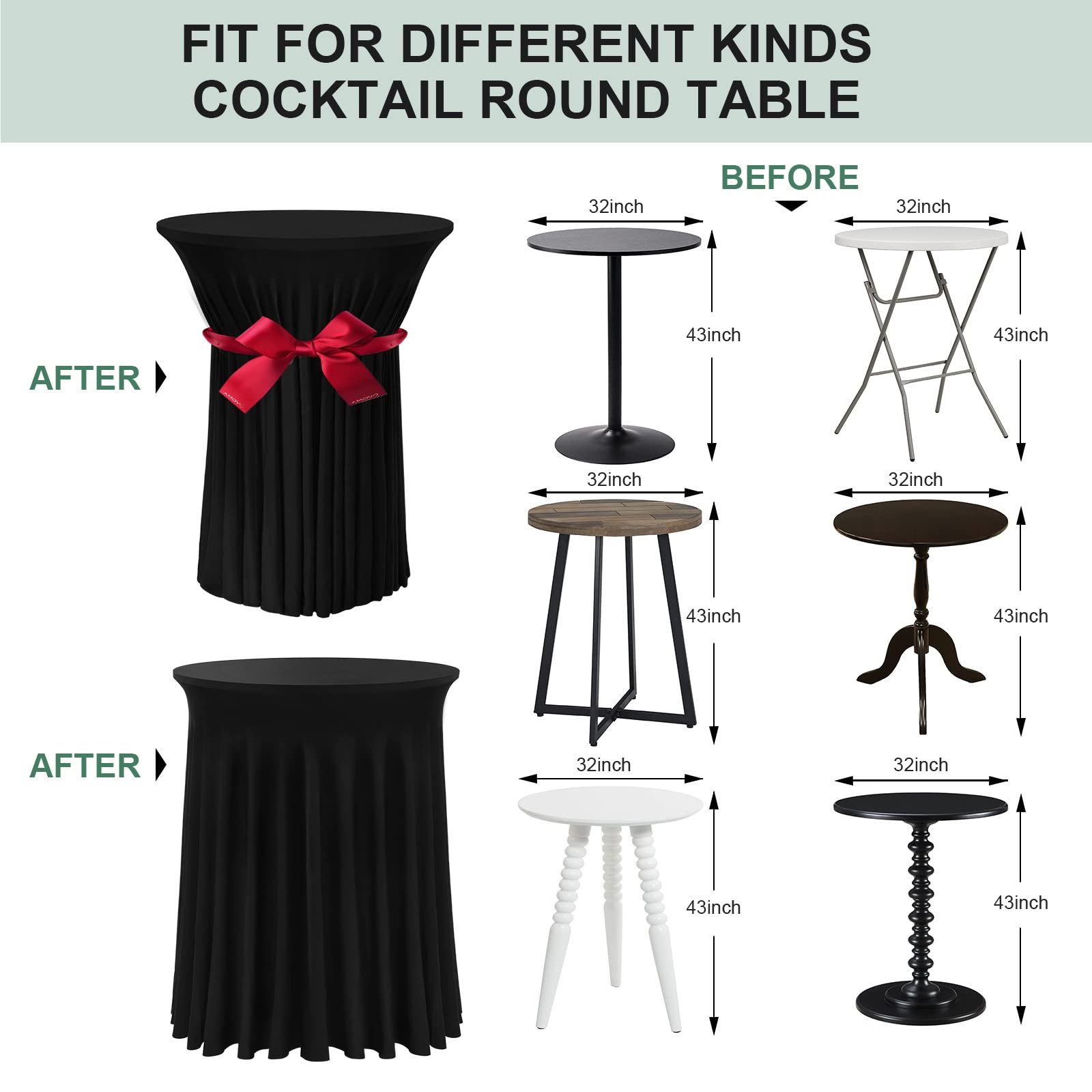 BDDC 32x43 Cocktail Table Cover – Wavy Round Skirt High Top Tablecloth