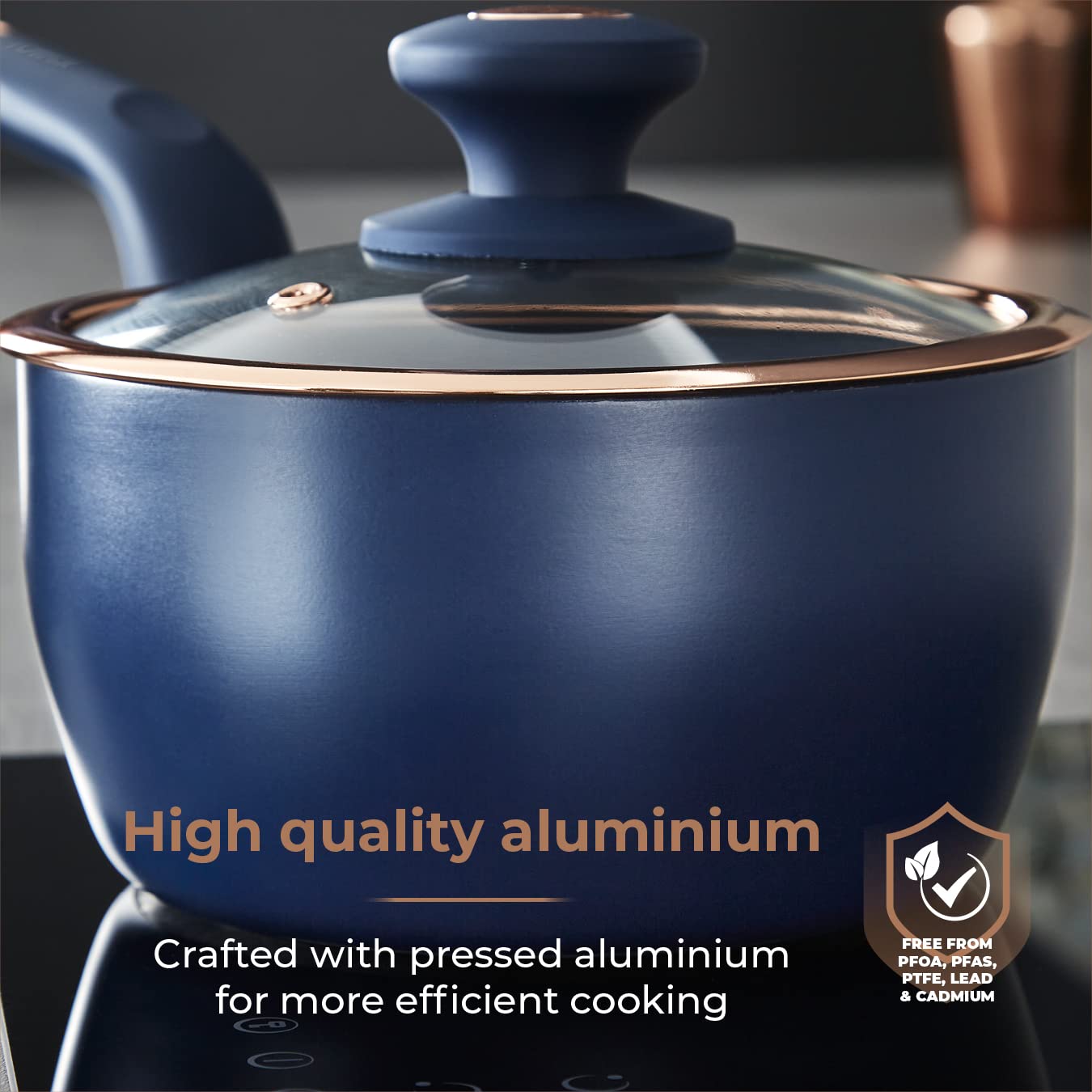 Tower Cavaletto 5 Piece Non-Stick Cookware Set - Midnight Blue & Rose Gold