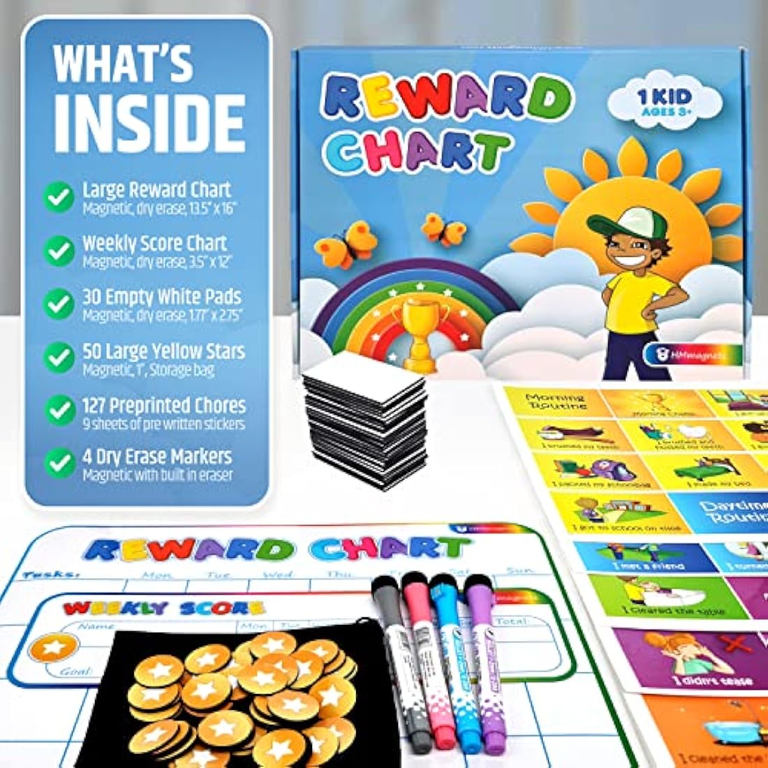 HMmagnets Magnetic Reward Chart for Kids – 127 Stickers & 50 Stars