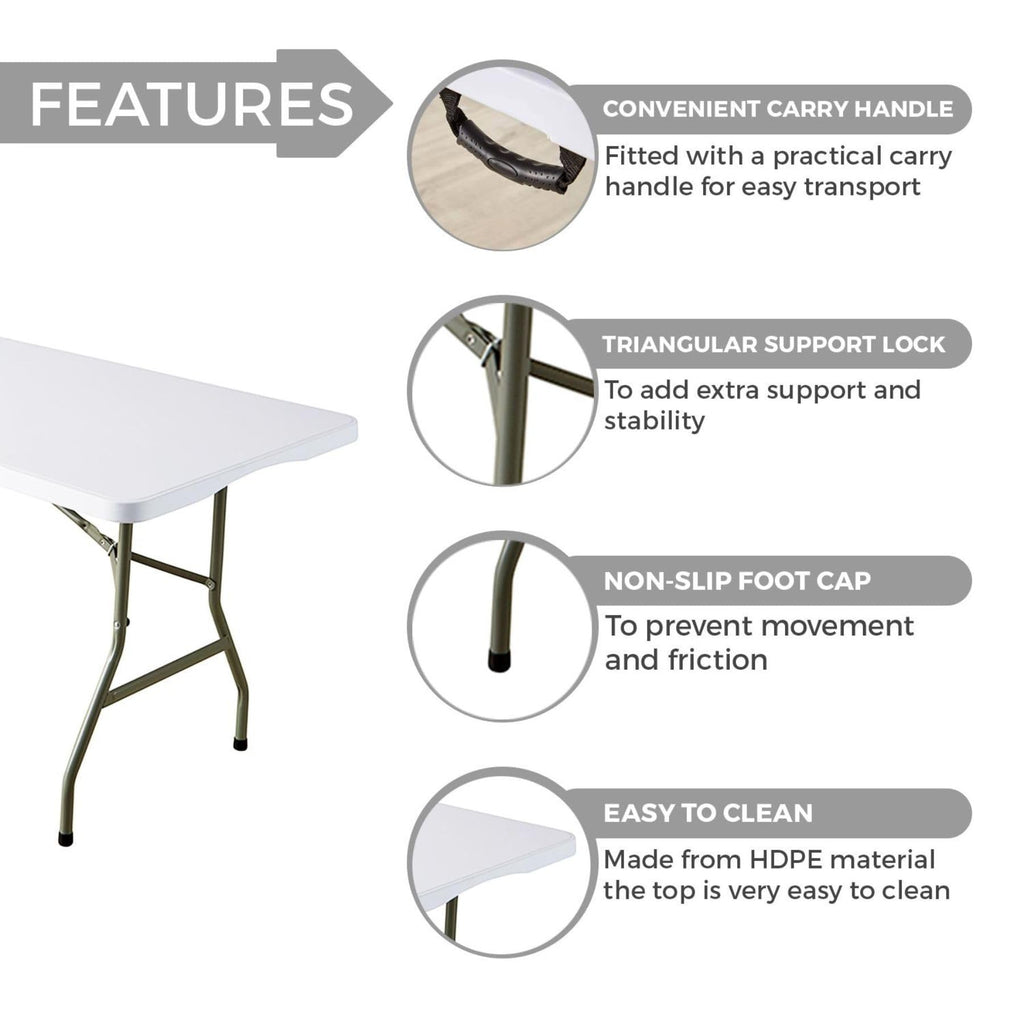 Home Source 6ft Folding Trestle Table | Heavy Duty Portable White Table