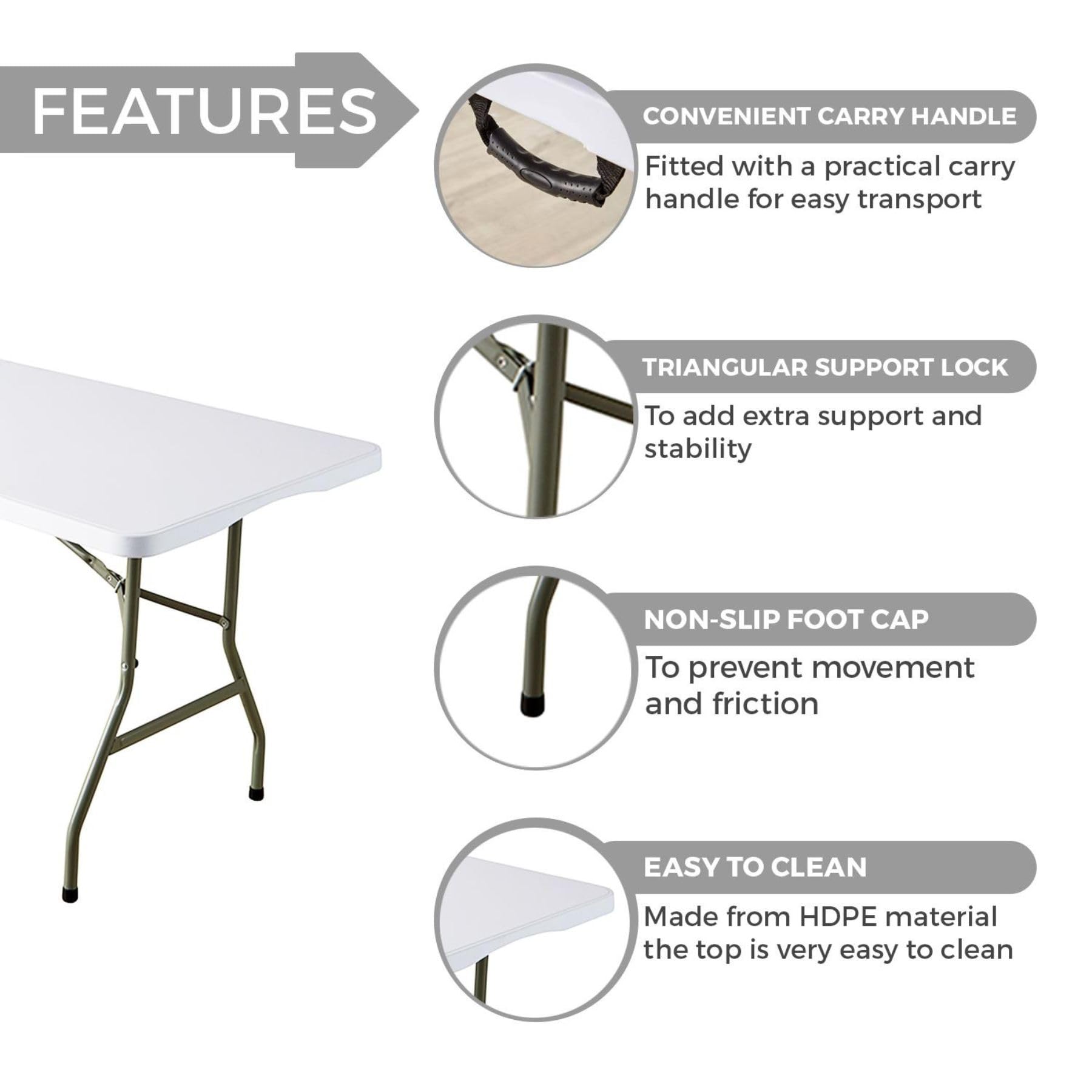Home Source 6ft Folding Trestle Table | Heavy Duty Portable White Table