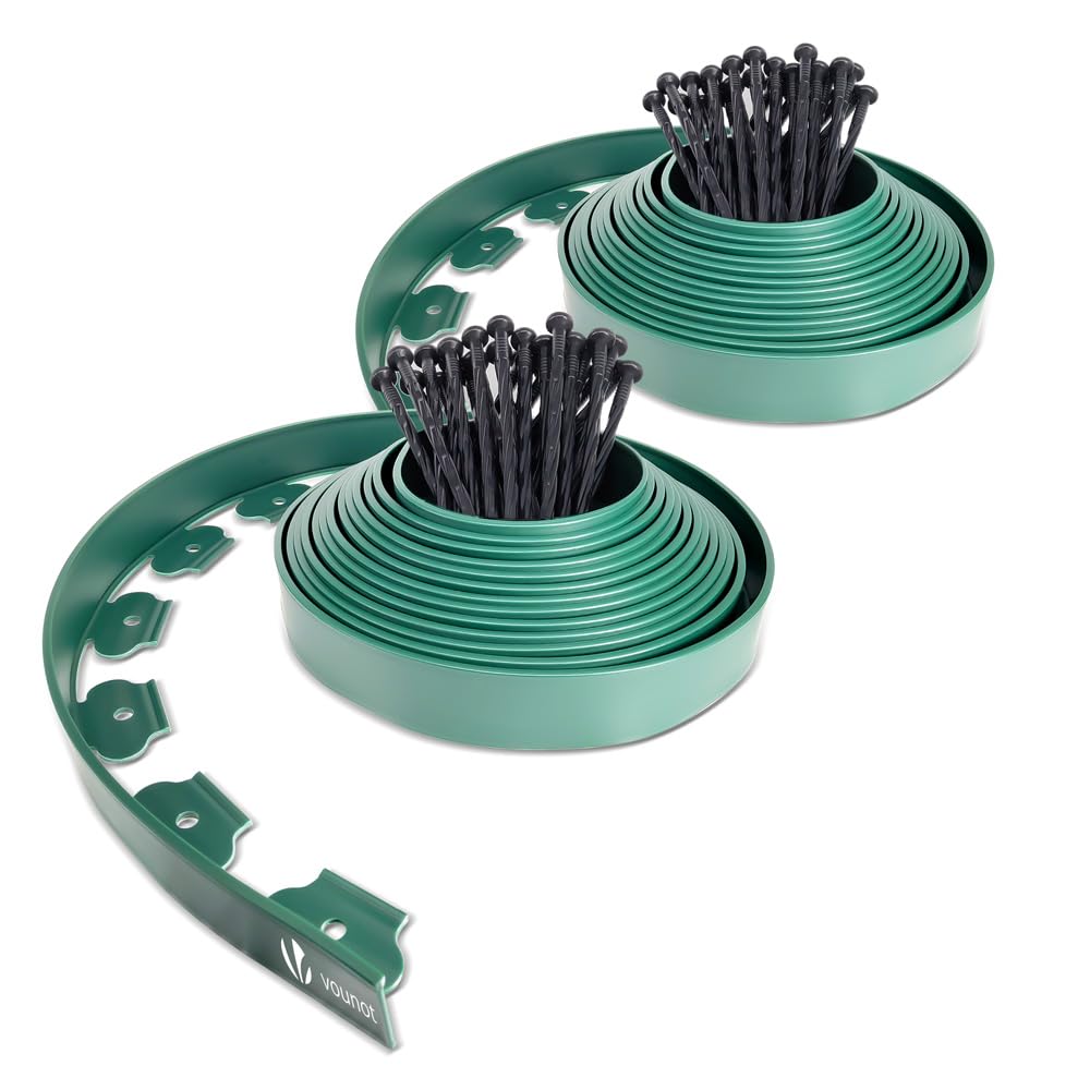 VOUNOT 20m Flexible Plastic Lawn Edging – Garden Border with 60 Pegs