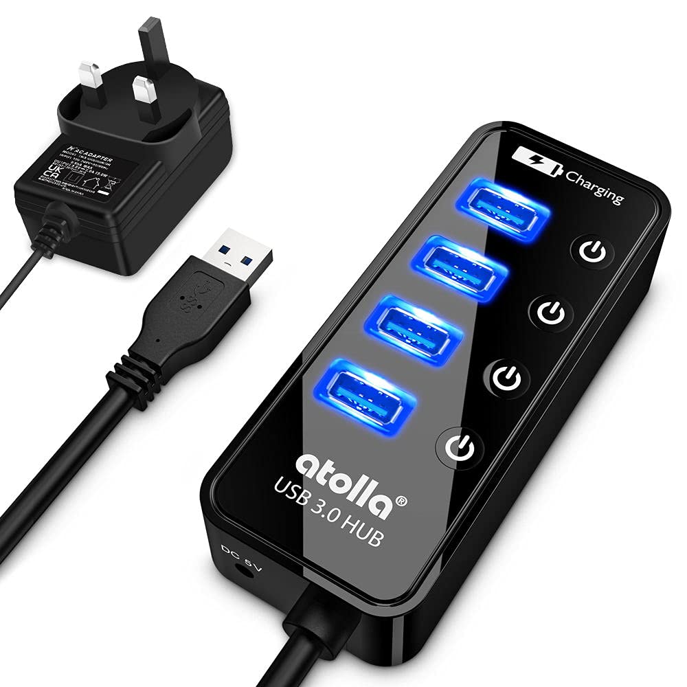 atolla 4-Port USB 3.0 Hub with Smart Charging Port and Power Adapter