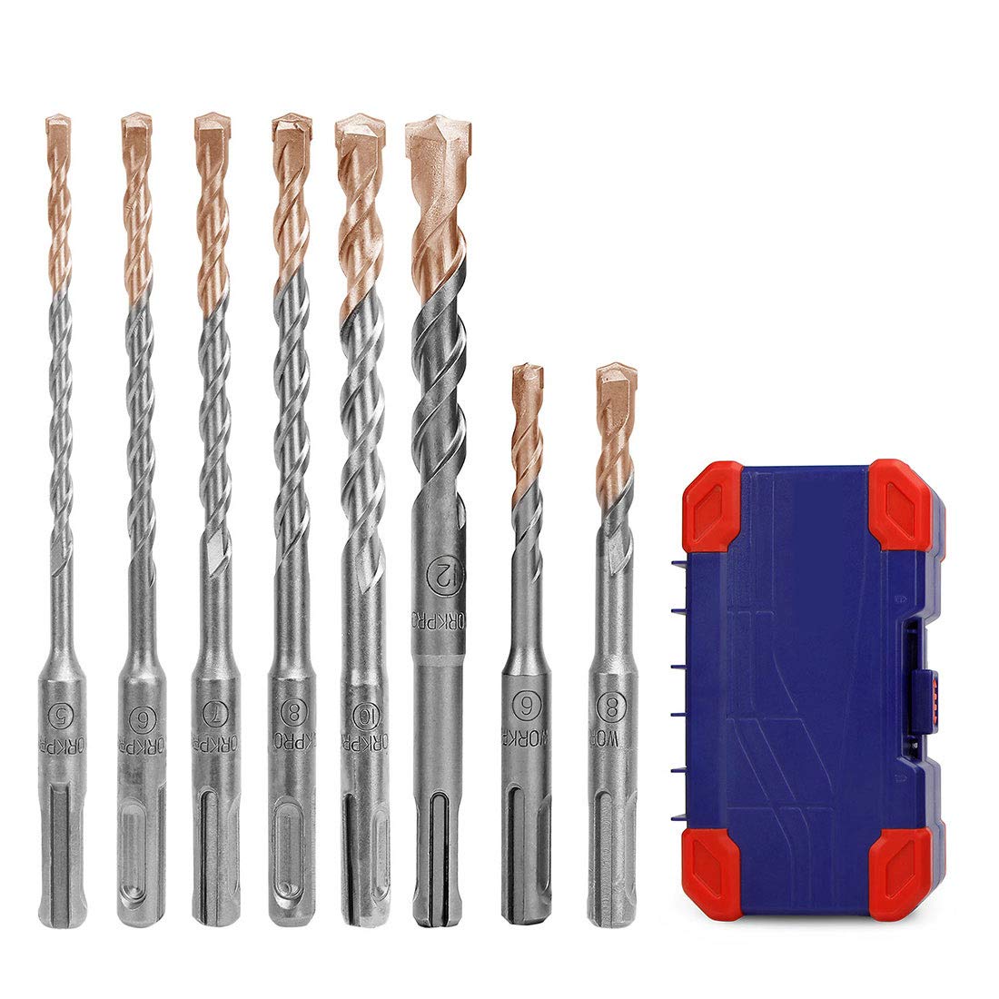 WORKPRO 8-Piece SDS Plus Rotary Hammer Drill Bit Set | Carbide Tipped