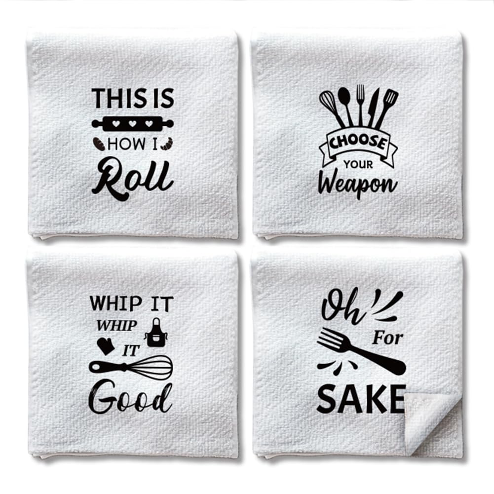 WADORN Funny Kitchen Hand Towels | 4-Pack Microfiber Dishcloths, 24x16"