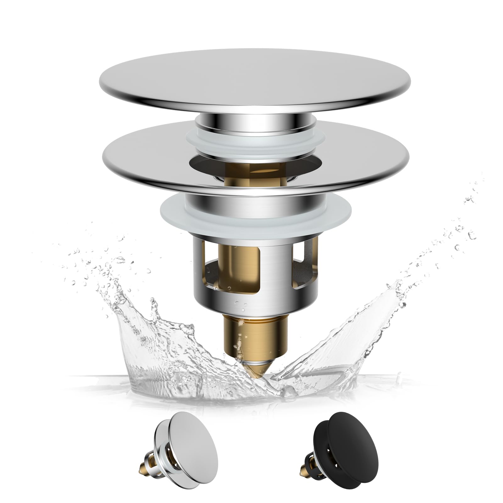 Hibbent Universal Pop-up Sink Plug | Brass Drain Stopper - 25mm to 46mm