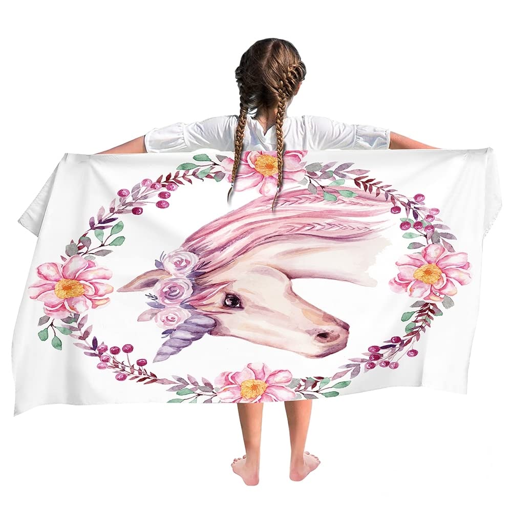 Ulticool Unicorn Flowers Microfibre Kids Beach Towel - Quick-Dry 140x70cm