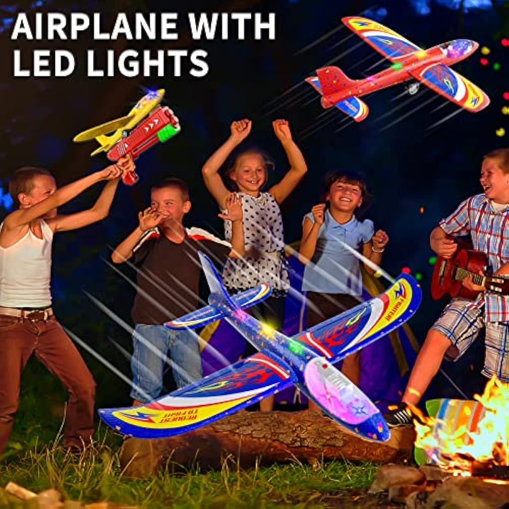 Doloowee 3-Pack LED Foam Glider Airplane Launcher Toys for Kids – Red