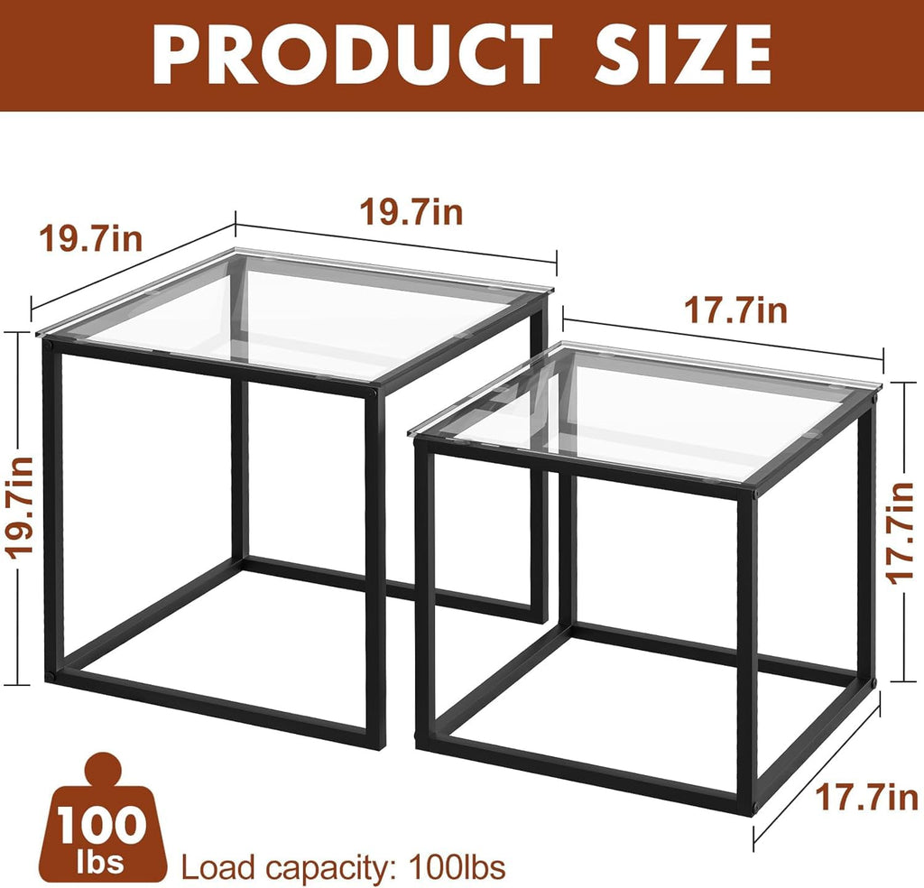 Huhote Nesting Tables, Set of 2 End Table, Coffee Tables, Glass Side Table - image 3