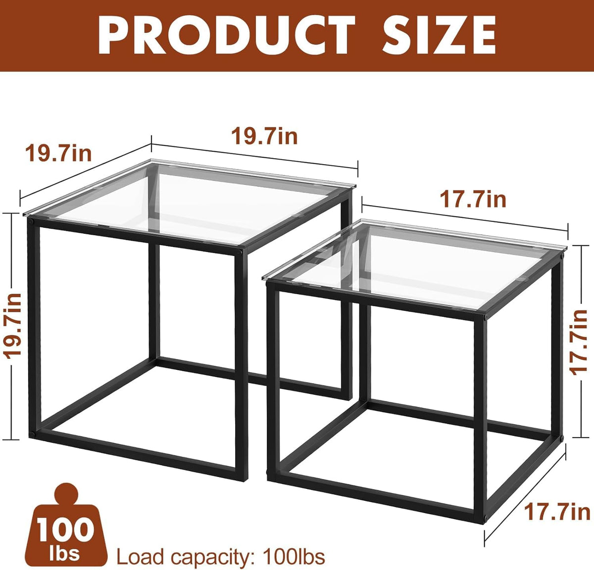Huhote Nesting Tables, Set of 2 End Table, Coffee Tables, Glass Side Table - image 3