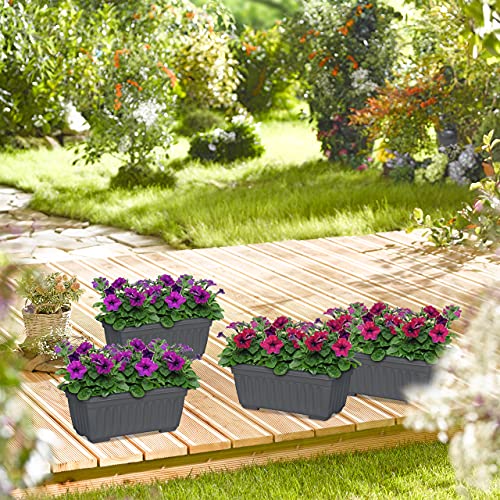 Relaxdays Set of 4 Anthracite Planters – Plastic Balcony Flower Boxes