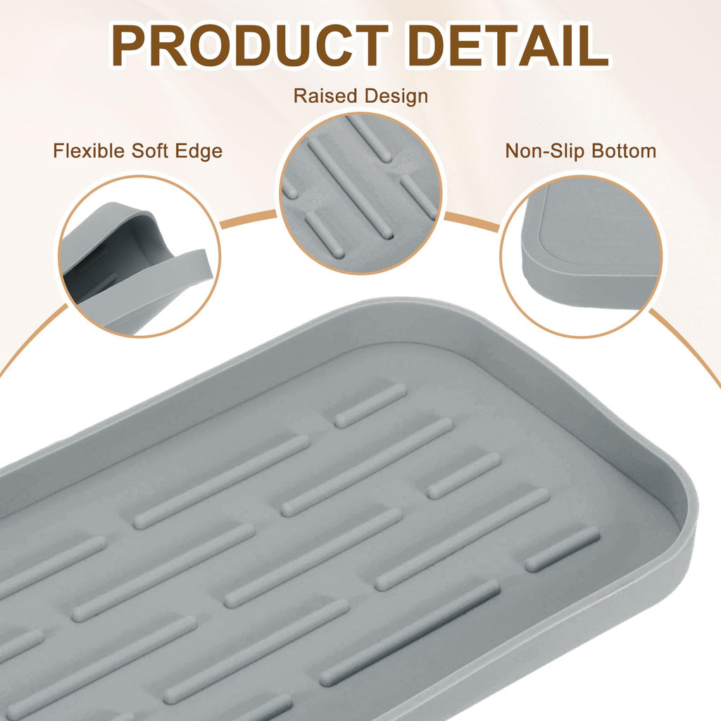 sourcing map Silicone Kitchen Sink Organizer Tray, Silicone Soap Dispenser Tray SoapGrey