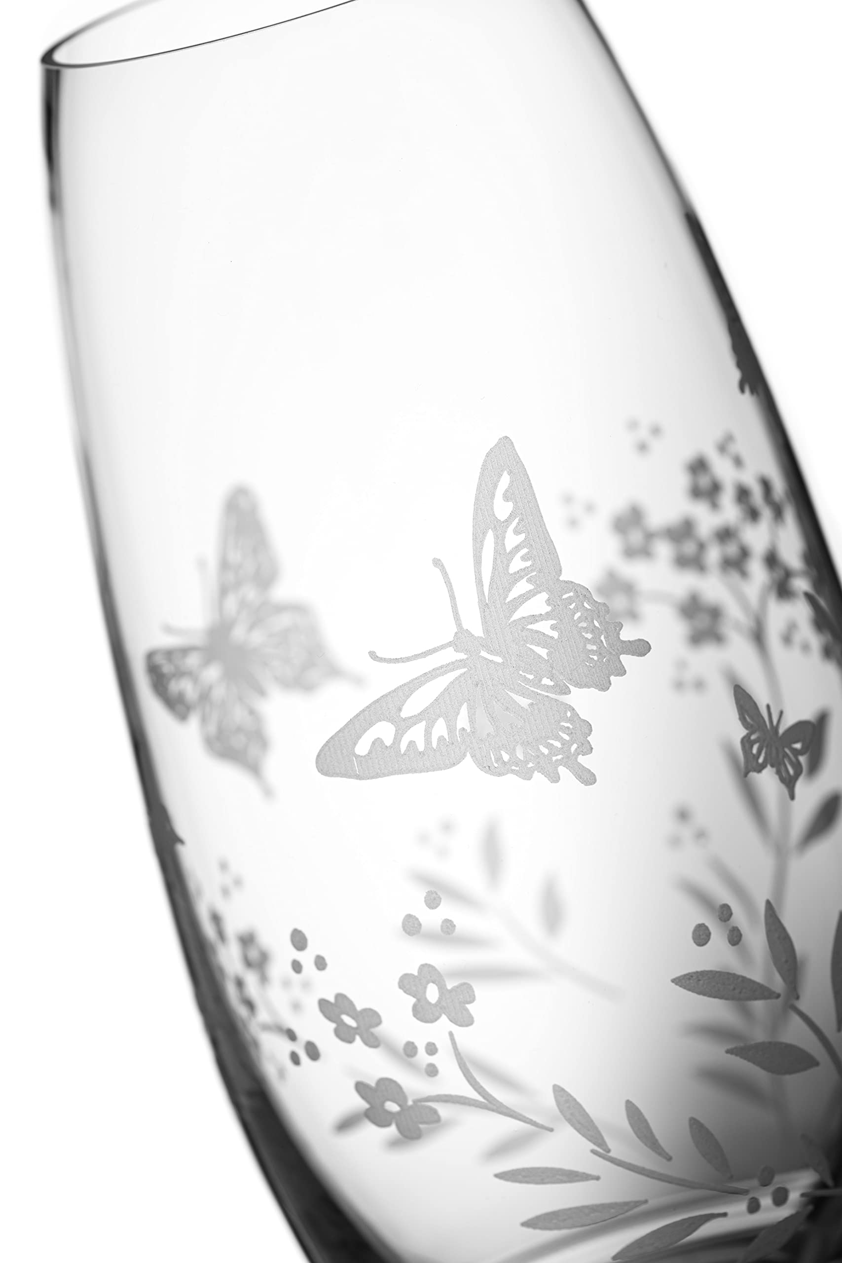 DIAMANTE Crystal Butterfly Vase – Hand Etched Floral Barrel Vase, 25cm