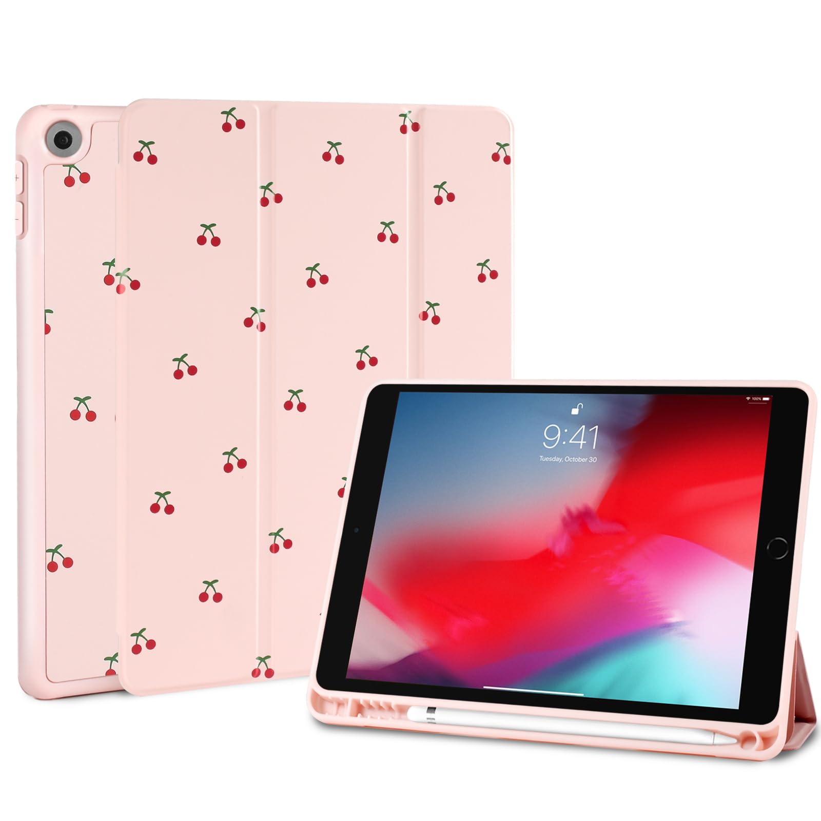 Fycyko iPad 10.2 Case (9th/8th/7th Gen) – Pink Coquette Cherry Design