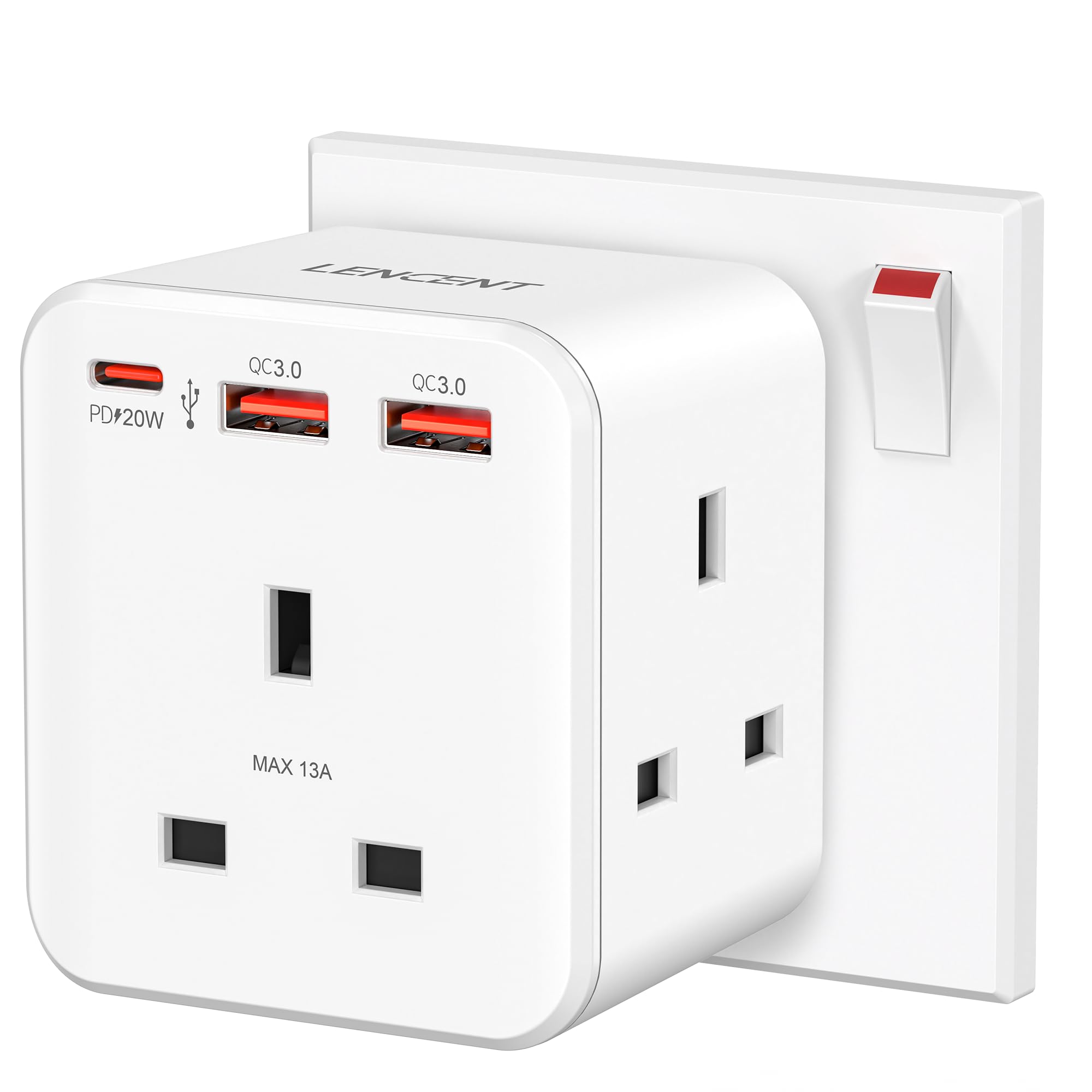 LENCENT 6-in-1 Cube Multi Plug Extension – 20W PD & QC 3.0 USB Charger