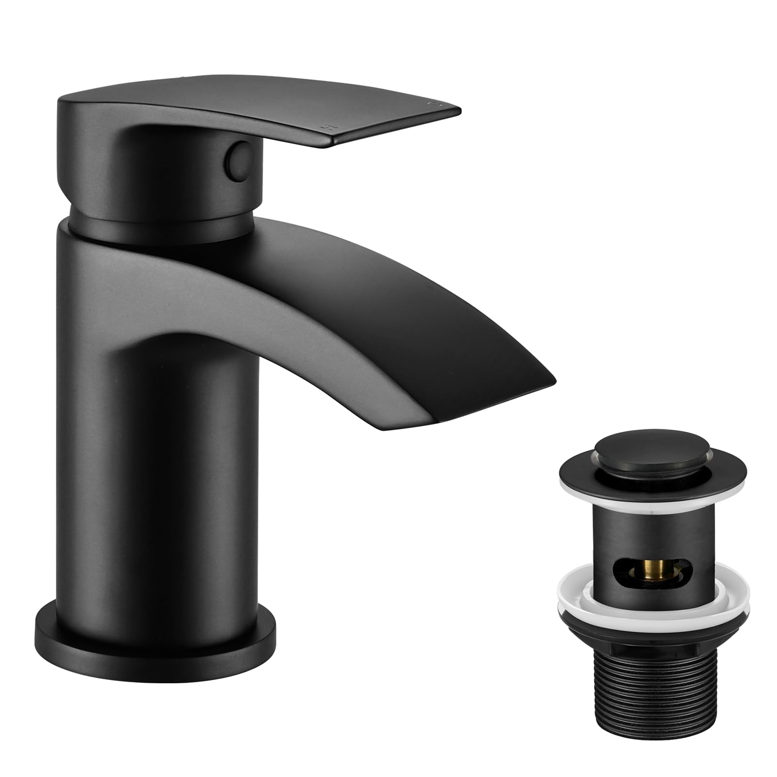 Jolof Store Waterfall Basin Mixer Tap - Black Modern Single Lever Sink Faucet