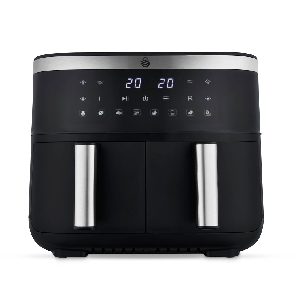 Swan Dual Basket Digital Air Fryer | 7.6L 8-in-1 Cyclone Tech – Black
