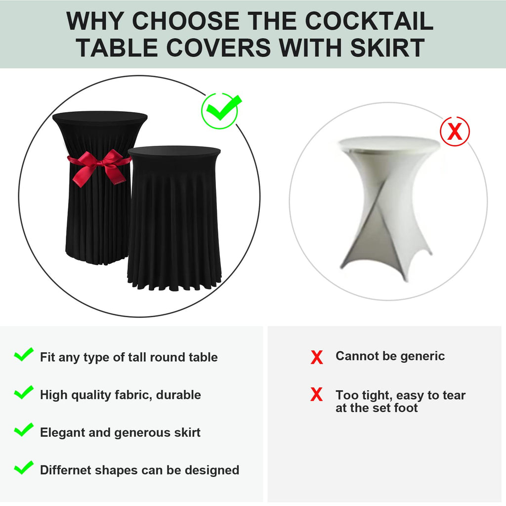 BDDC 32x43 Cocktail Table Cover – Wavy Round Skirt High Top Tablecloth