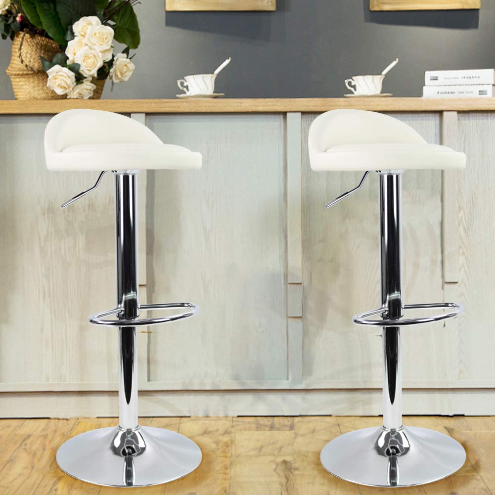 KKTONER PU Leather Swivel Bar Stool - Adjustable Height Chair, White