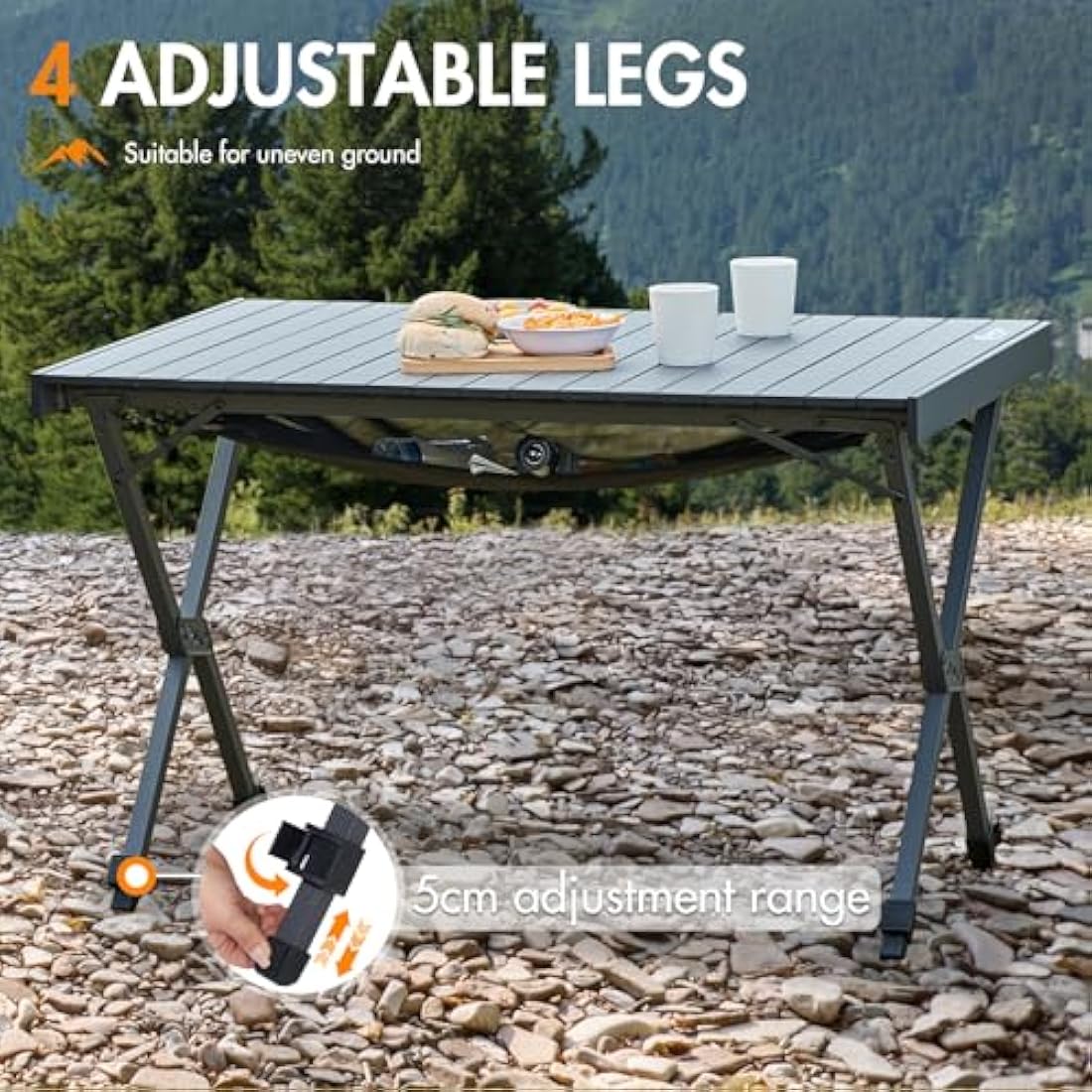 Portal Large Aluminum Camping Table – Height Adjustable Folding Picnic Desk