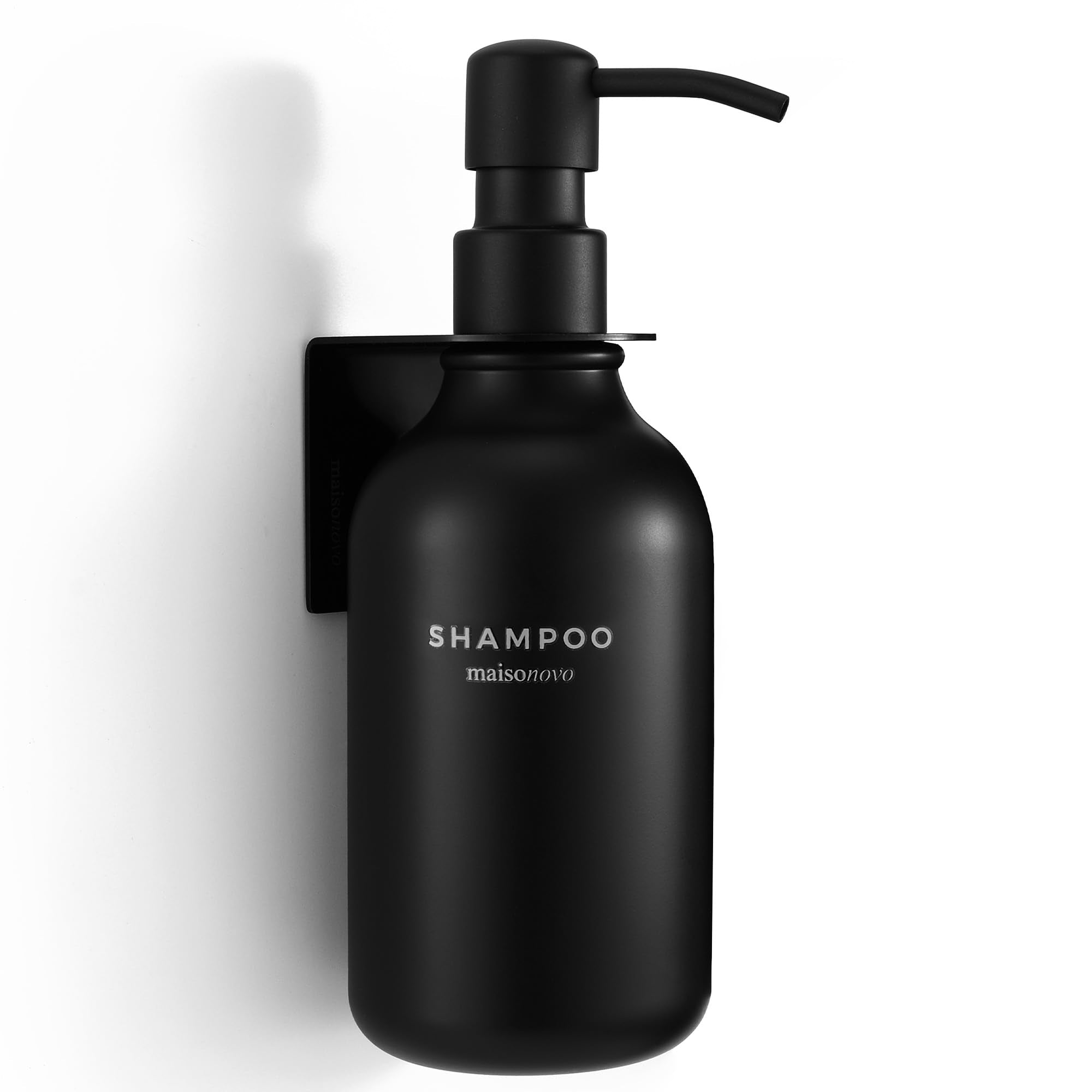 MaisoNovo Wall Mounted Shower Soap Dispenser – 500ml Black No-Drill Bottle