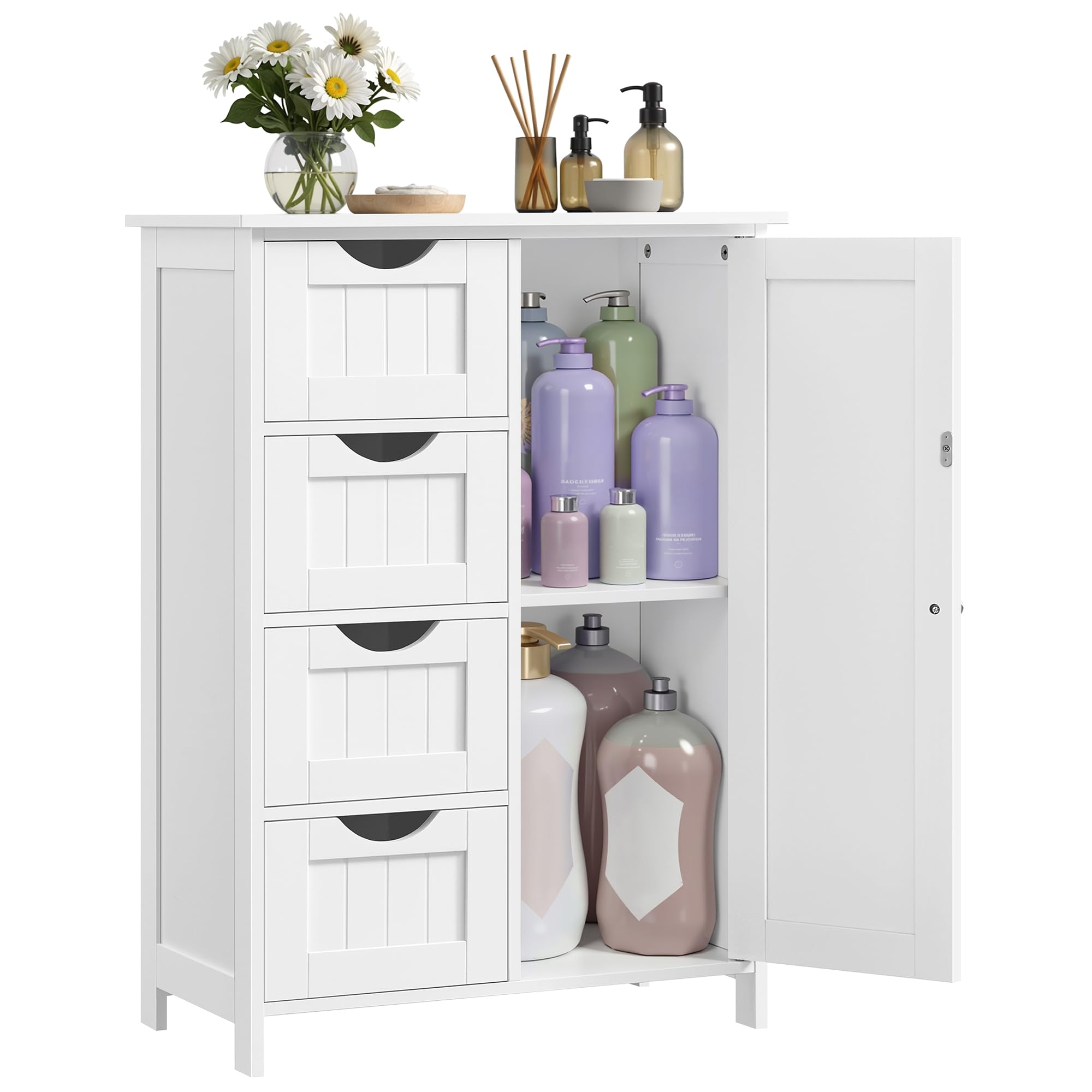 VASAGLE Bathroom Floor Storage Cabinet | 4 Drawers & Adjustable Shelf