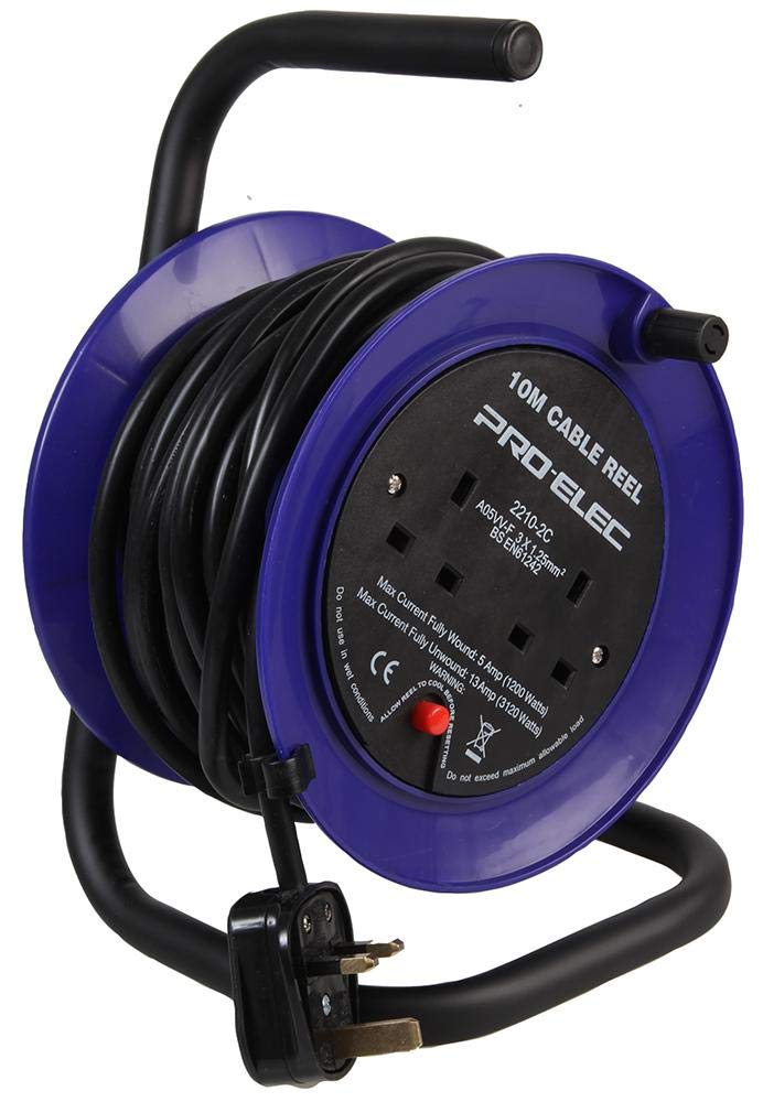 PRO ELEC 2-Gang Mini Extension Cable Reel | 10m Safety Cut-Out