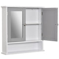 kleankin Wall Mounted Bathroom Mirror Cabinet with Double Doors – Grey