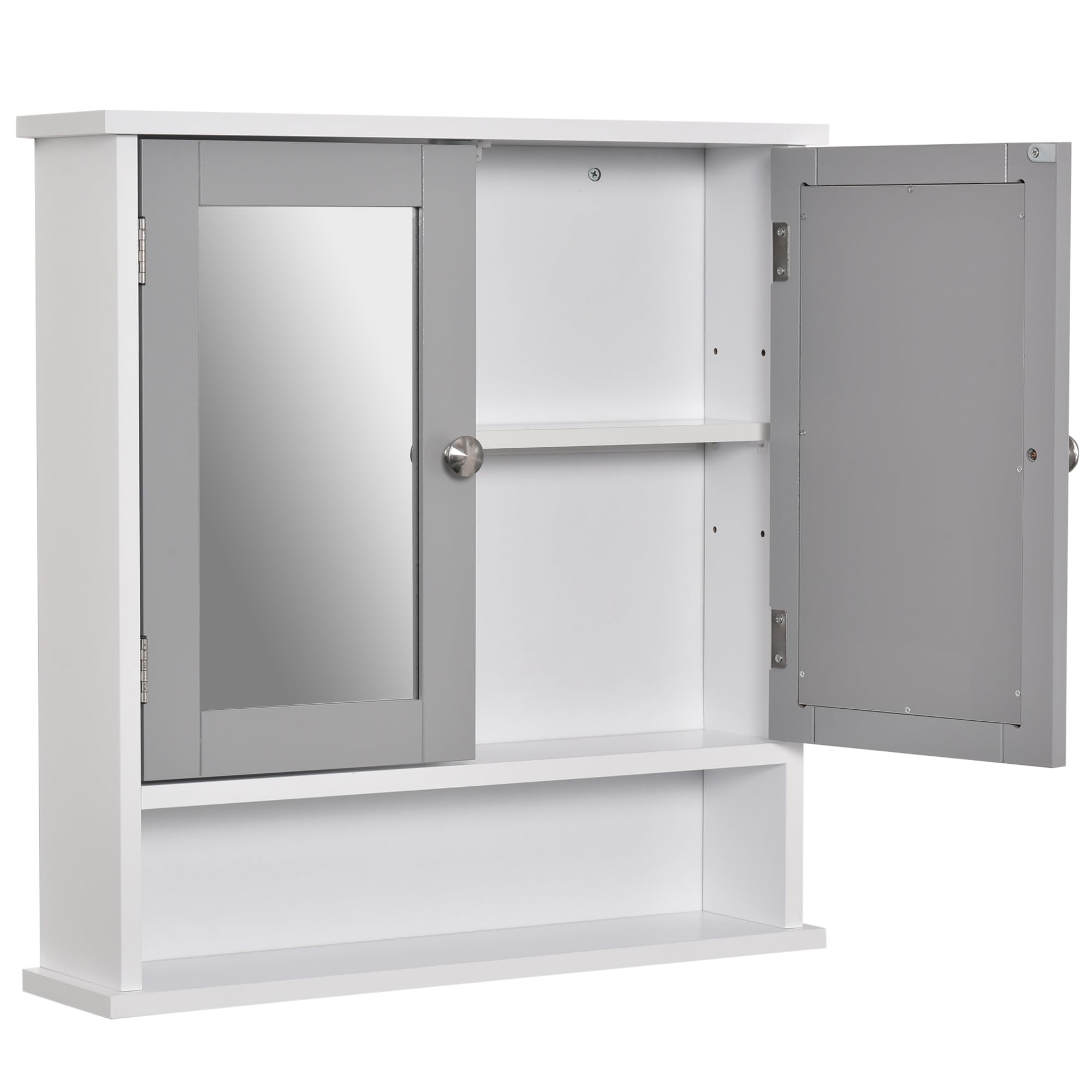kleankin Wall Mounted Bathroom Mirror Cabinet with Double Doors – Grey