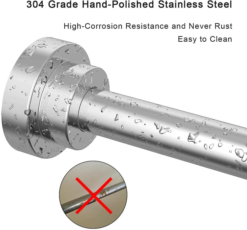 Shower Curtain Rod extendable120-290cm, Non-Slip, Never Rust, Tension Curtain Rod, No Drilling,304 Stainless Steel