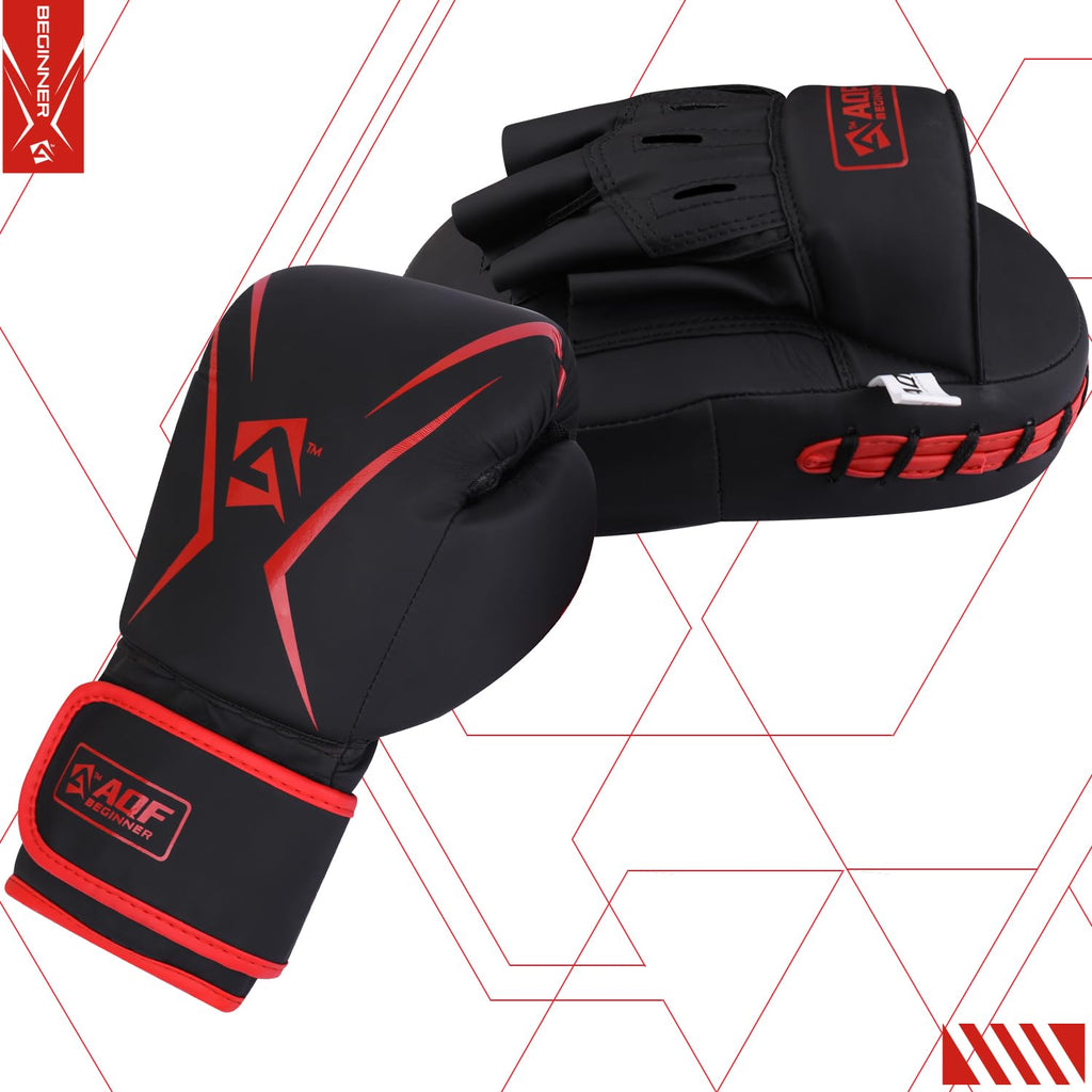 AQF Kids Boxing Gloves and Pads Set - Faux Leather MMA Training Gear