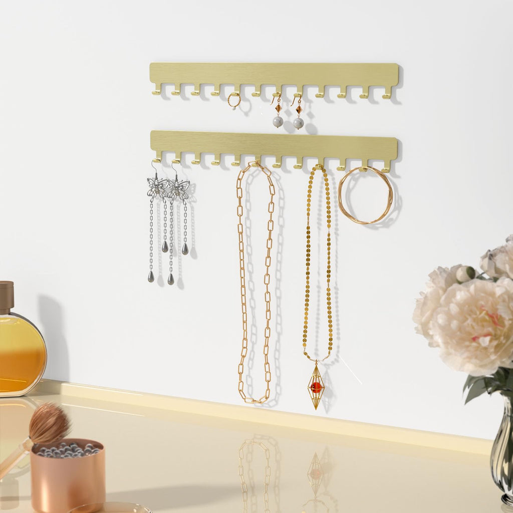 Josmimic Wall Necklace Organizer Holder: Wall Mounted Jewelry Hanging Storage Necklaces Display Hanger Gold 2 PCS