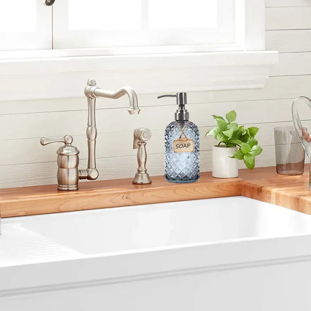 Bathroom & Kitchen Glass Hand and Dish Soap Dispenser with 304 Rustproof Stainless Steel Pump Grey